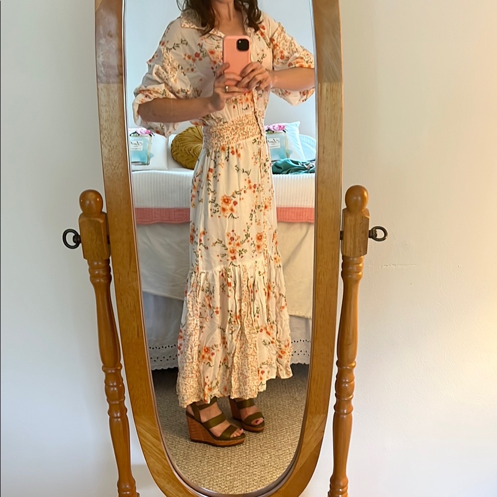 NWT Easter dress Cream and Orange Tiered Ruffled Maxi